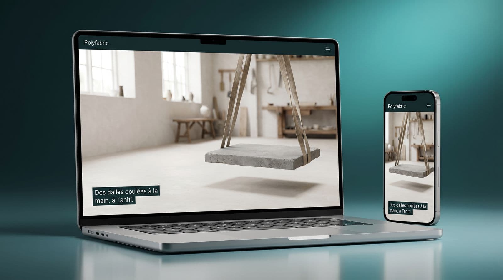 Site web de Polyfabric — Dalles béton artisanales